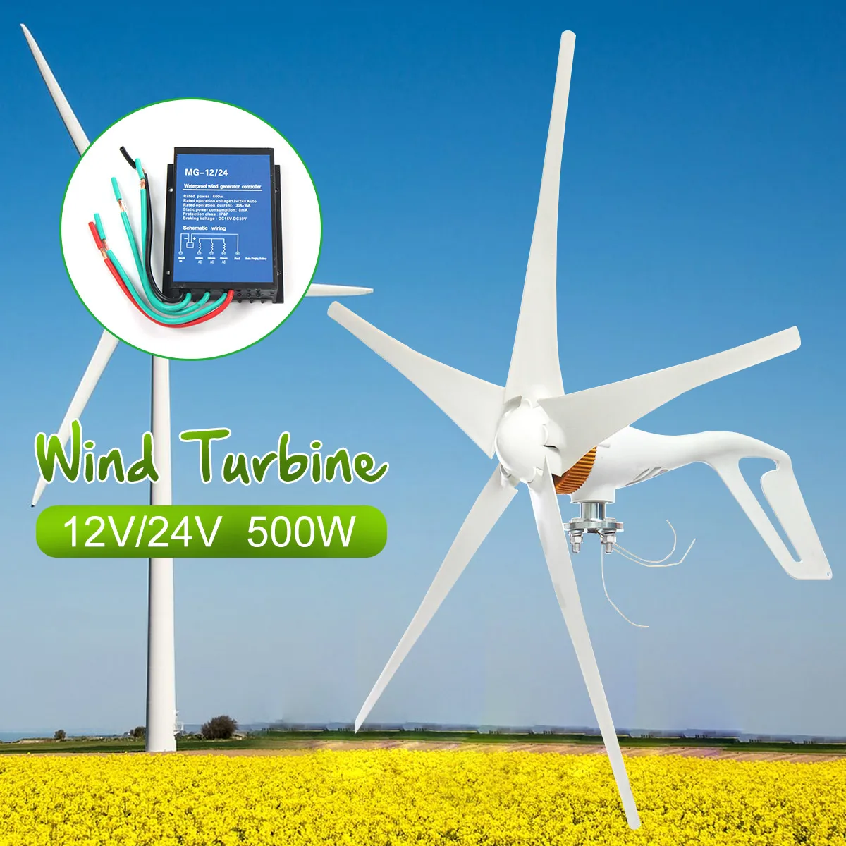 

2018 12V/24V 500W 5 Wind Turbines Energy Generator AC Miniature Wind Turbines Residential Home With Outside Controller
