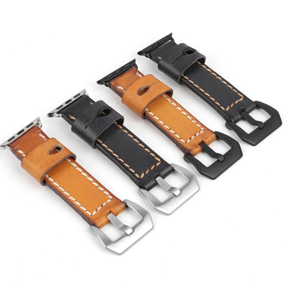 100% Genuine Cow Leather Watch Band Watch 44mm 40mm 42mm 38mm First Layer Leather Strap for Watch Series 6 5 4 3 2 1