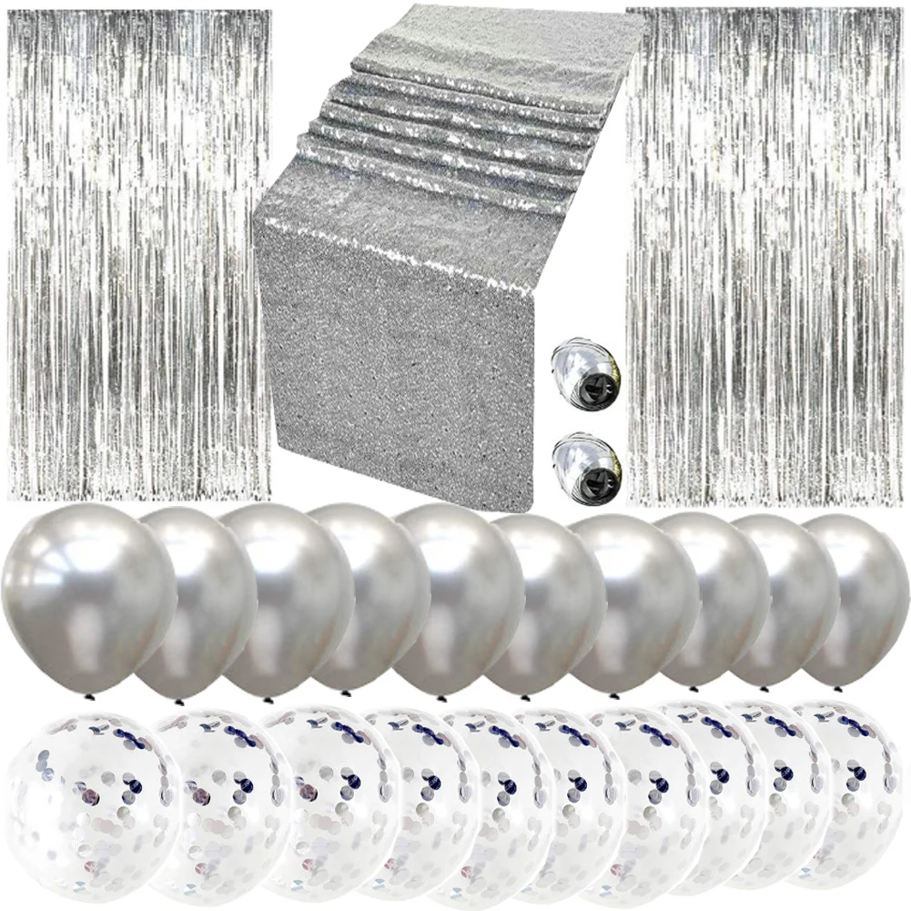 

Party Decoration Supplies 12 Inch Confetti Balloon Sequin Table Runner Rain Silk Combination Sets
