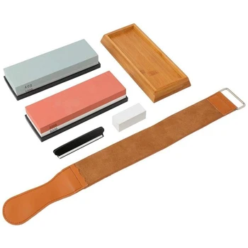 

Whetstone Knife Sharpener Grit 400/1000/3000/6000 Waterstone Flattening Stone Kitchen Sharpener with NonSlip Bamboo Base