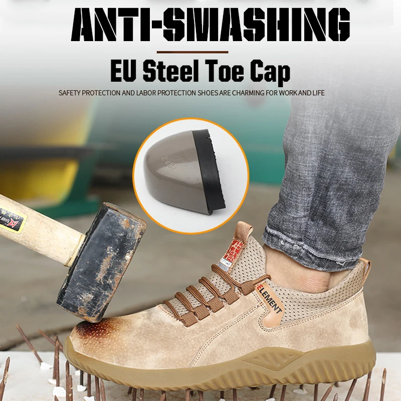 

Safety Work Steel Toe Shoes For Men Indestructible Ryder Shoes Lightweight Breathable Working Boots Leather Outdoor Ankle Boot