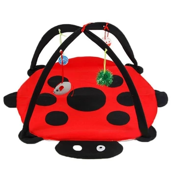 

Multi-Function Pet Kitten Cat Interactive Activity Folding Toy Mat Bed Hammock Tent with Hanging Mouse Bell Balls
