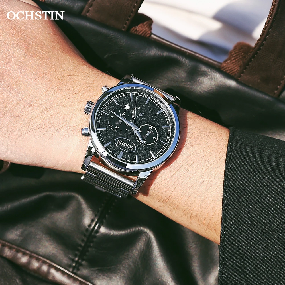 часы муржские наручные 2021 Pilot Watches Quartz Chronograph Clock OCHSTIN Top Brand Luxury Stainless Steel Wristwatch GQ067D