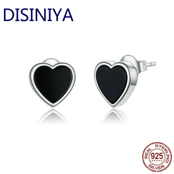 

DISINIYA Genuine 925 Sterling Silver Black Agate Heart Stud Earrings for Women and Men Punk Jewelry 2020 Brincos SCE30915