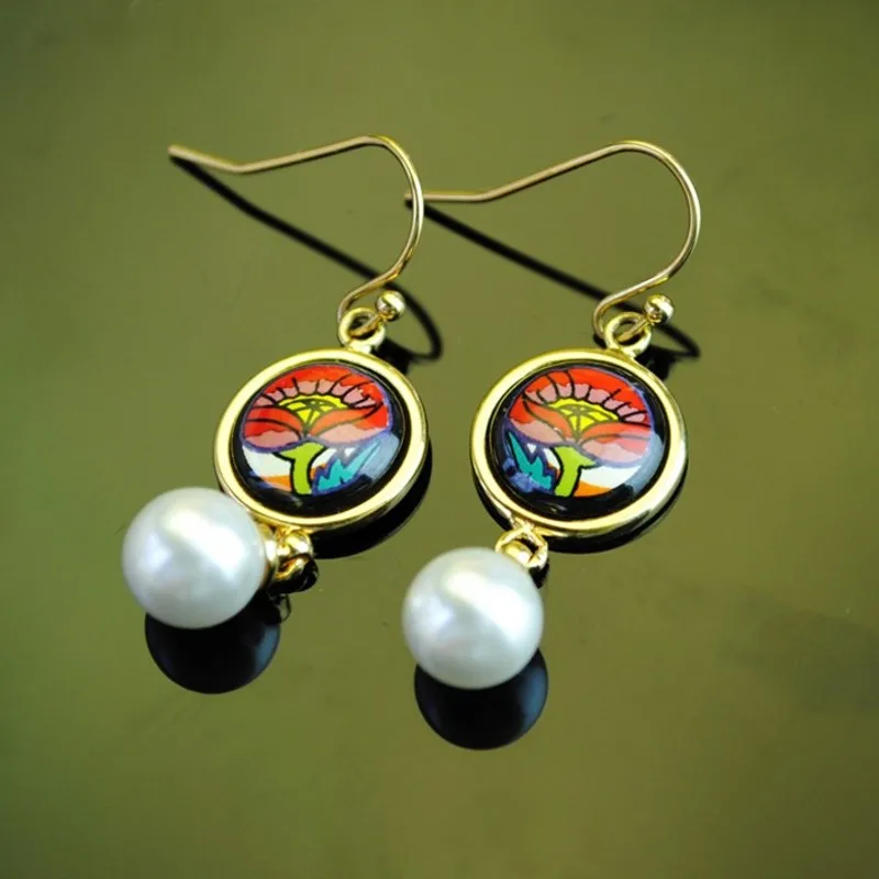 BOCAI  Fashion New Poppy Flower Enamel Jewelry Set Plant Flower Cloisonne Woman Bracelet Pendant EarringS Jewelry 3
