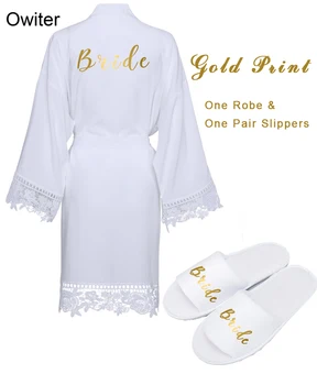 

3pc Set of Bride & Rayon Cotton Robes & Wedding Slipper Bridesmaid Robes Lace Trim Plus Size Women Bathrobe Party 2019 Bridal