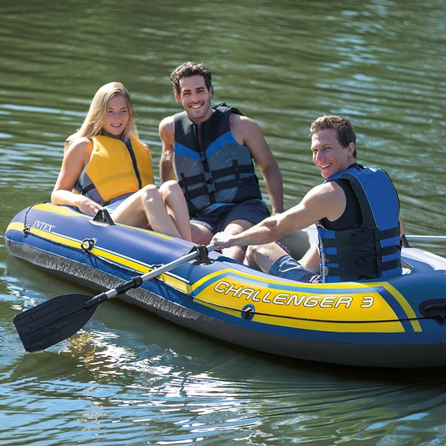 Inflatable Rubber Boat, River Fishing Boat for 3 People, with 2 Aluminium  Oars and Foot Pump, Max Load 350 Kg Water Sports