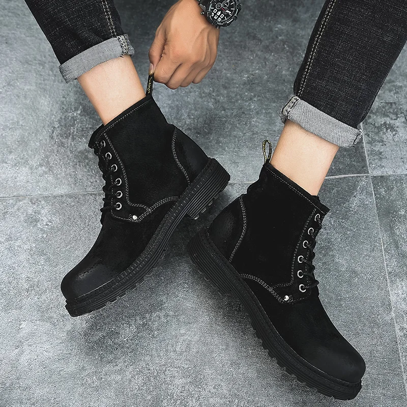 

Plus Size Men Chelsea Boots Solid Casual Winter Ankle Boots Brand Male Leather Men Shoes coturnos masculino militar
