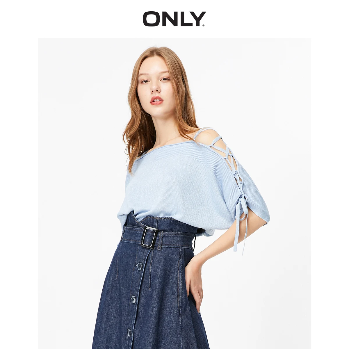 

ONLY Autumn Winter Loose Fit Bright Yarn Lace-up Knit | 119324543