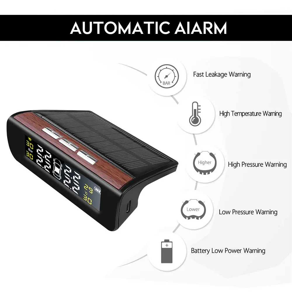 Система контроля давления в шинах, Автомобильная солнечная энергия, 4 шт., датчик TPMS, сигнализация давления в шинах, USB, автомобильные, взрывозащищенные