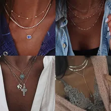 IPARAM, винтажное Кристальное многослойное ожерелье с подвеской для женщин, богемная оболочка, крест, геометрический воротник, ожерелье, ювелирное изделие