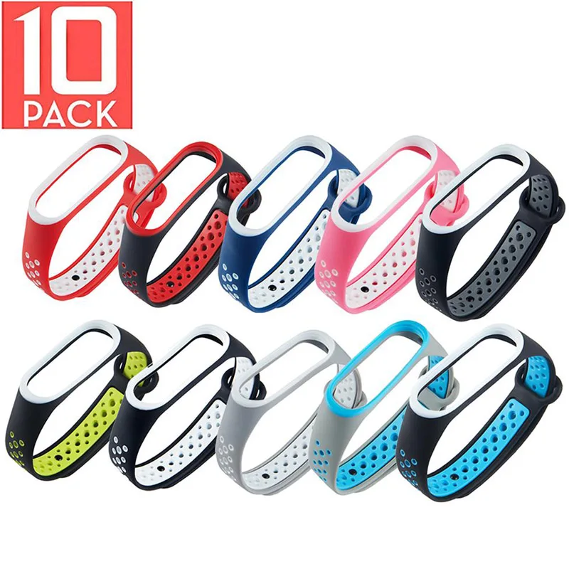 10Pcs/Pack Wrist strap For Mi band 4 Strap Silicone Bracelet dual color Wrist Strap For Mi Band 4/ 3 Miband 4 Accessories - Цвет: series 2 dual color