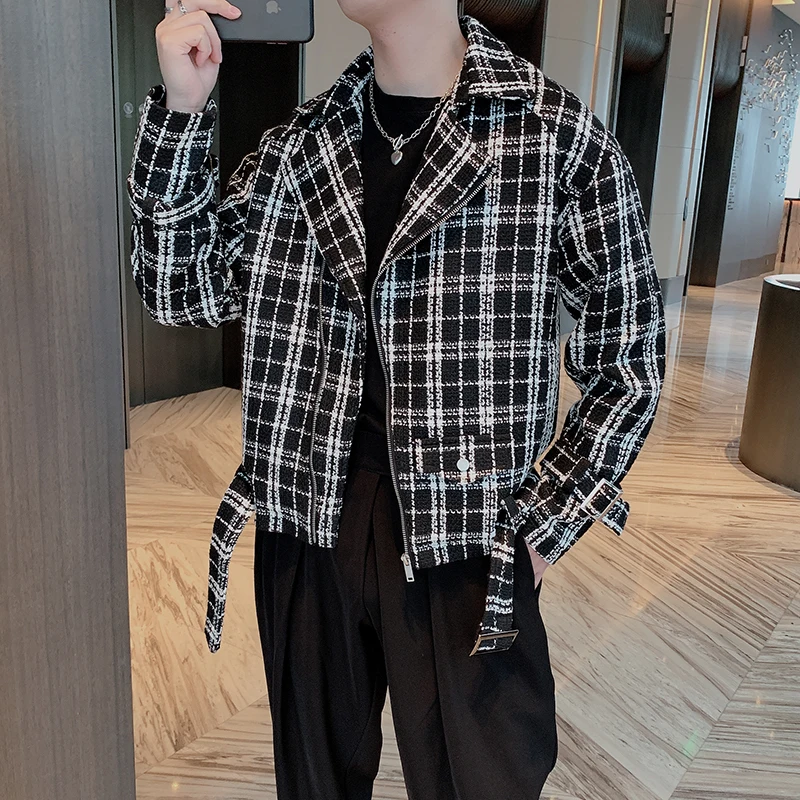 2022 Brand Clothing Men Spring High Quality Casual Jackets/Man Business Fashion Plaid Coat Man Diagonal zipper Design Jacket