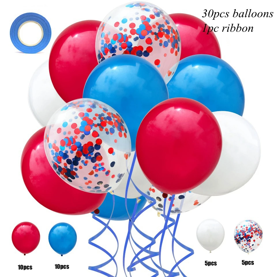31p blue red ribbon 30 шт. воздушные шары с 1 шт. ленты шары из латекса цвета металлик Гелий конфетти Декор шар Свадебный балон надувные шары для вечеринки - Цвет: 31p blue red ribbon