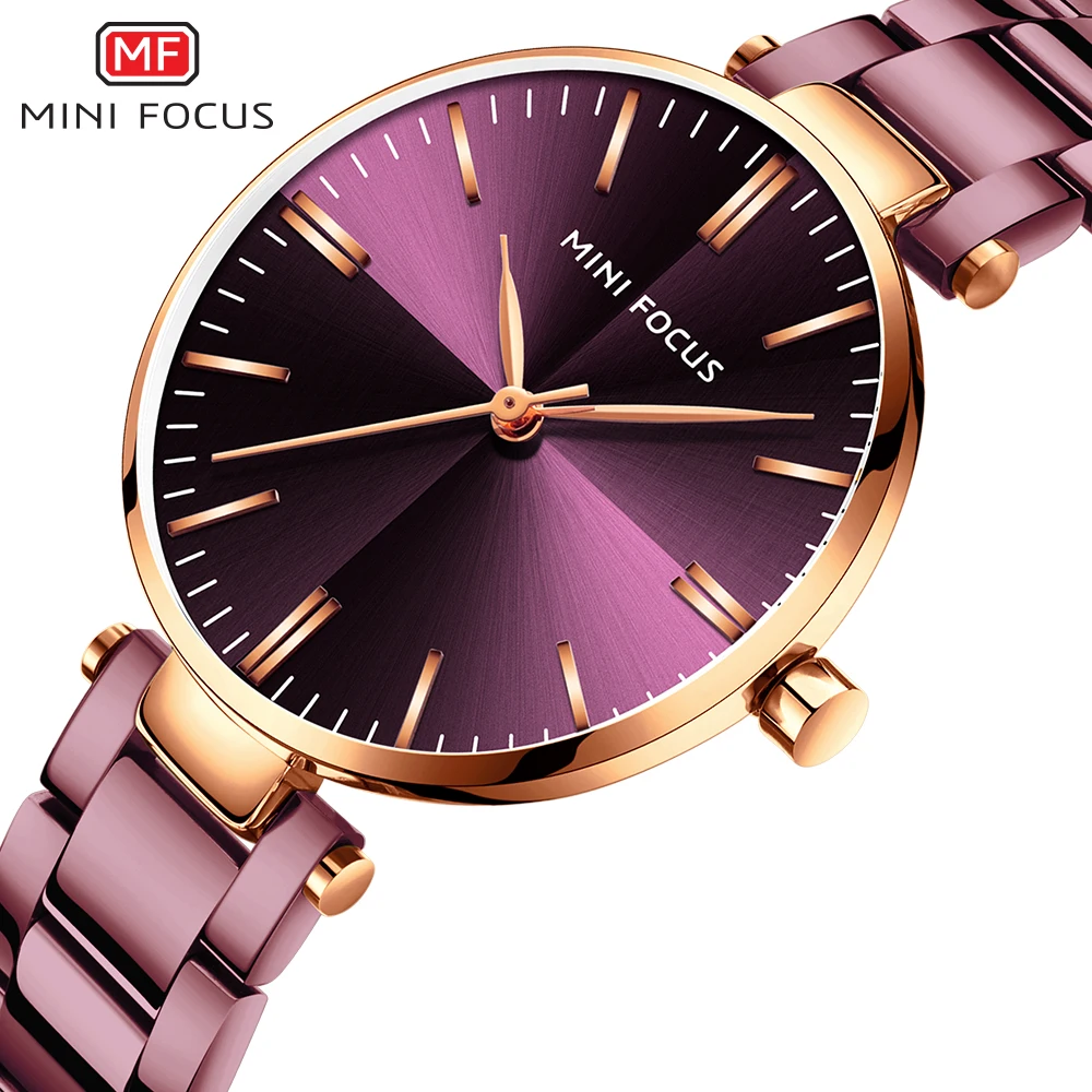 Relógio de Aço Quartzo à Prova Minifoucs Relógios Femininos Simples Senhoras Ladys Roxo Dfemale Água Marca Luxo Moda Menina