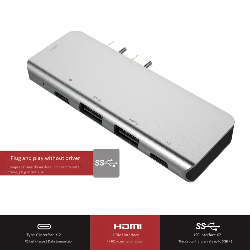 USB-C концентратор 4 к 60 Гц Тип C концентратор USB адаптер Поддержка 87 Вт Зарядка для MacBook Pro/tv