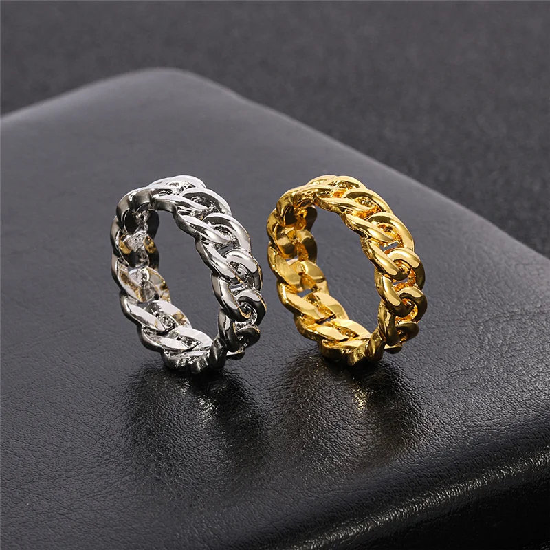7mm Wide Chunky Chain Ring Cuban Curb Link Gold Filled Stylish Ring For ...