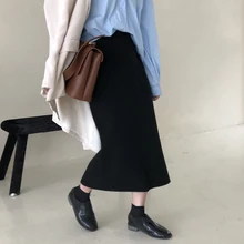 Стильная простая дизайнерская прямая трикотажная Женская юбка с эластичной резинкой на талии, длинная юбка на осень и зиму, Jupe Longue Falda Larga Gonne