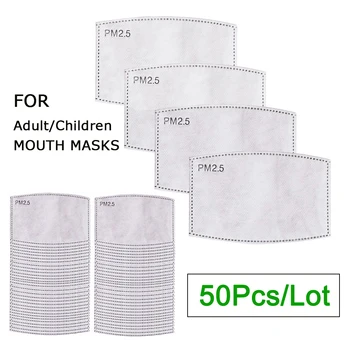 

50pcs/Lot PM2.5 Filter Paper Anti Haze Mouth Mask Anti Dust Mask Activated Carbon Filter Paper Health Care for Children/Adult