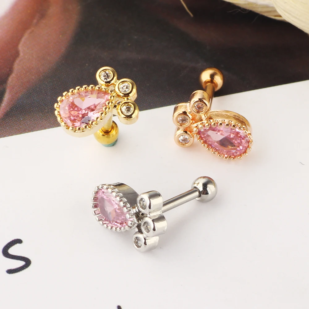 16G Stainless Steel Cartilage Cubic Zirconia Stud Earrings for Men Women Girls Conch Forward Helix Tragus Daith Piercing Jewelry