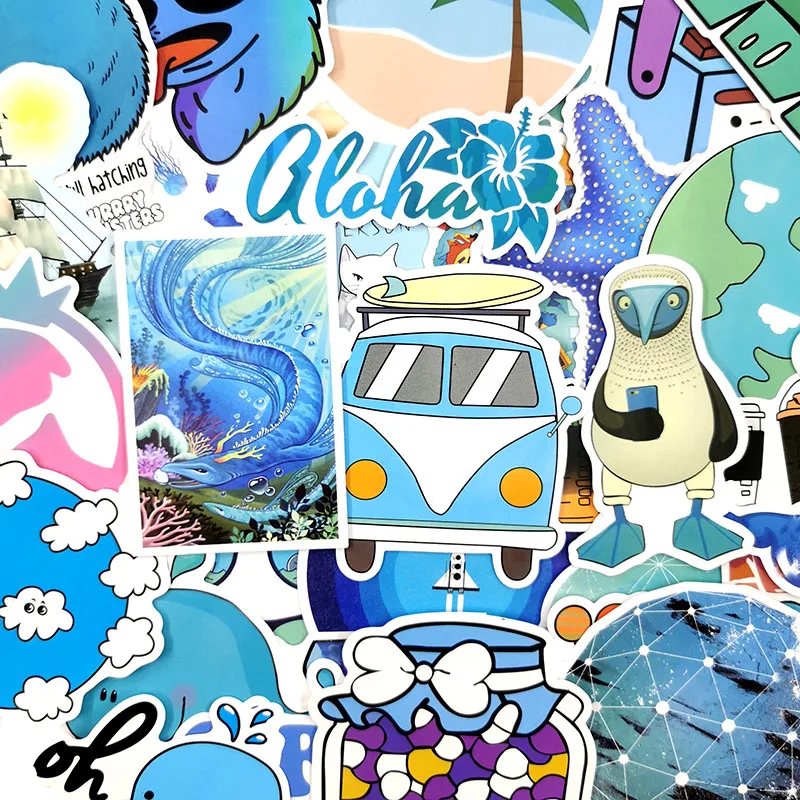 50 шт./компл. натуральный мультфильм Surf синий забавные стикеры смешанные Водонепроницаемый наклейки для мобильного телефона Ноутбук письменный стол игрушка для скейтборда