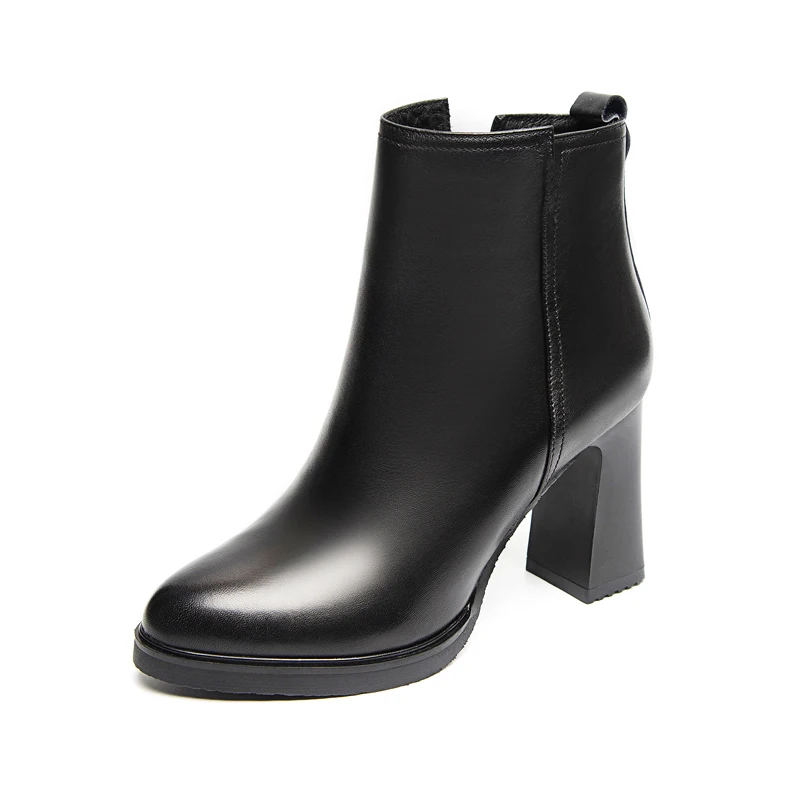 Женские повседневные деловые и вечерние модельные пикантные ботинки на высоком каблуке; черные ботинки из коровьей кожи; ботильоны с острым носком; zapatos de mujer bota - Цвет: black without fur