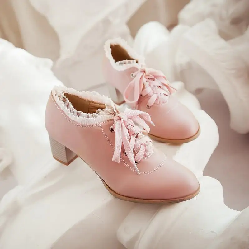 Г. Большие размеры 33-43, Милая женская обувь на шнуровке Женская Весенняя модная обувь в стиле ретро на высоком каблуке женские туфли-лодочки