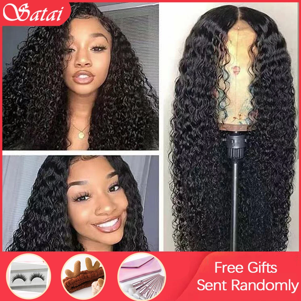 

Satai Curly Human Hair Wig 13x4 Lace Front Human Hair Wigs Kinky Curly Wig Pre Plucked With Baby Hair 150% Density For Women