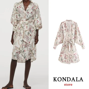 

Vintage dress with sash froal print vestidos batwing sleeve casual women dress a-line ropa mujer za 2020 turn-down collar