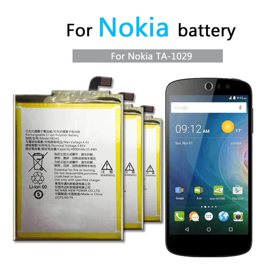 4000 мАч аккумулятор для сотового телефона HE341 для Nokia TA-1029 Замена литий-ионных батарей+ Бесплатные инструменты