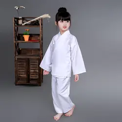 Классический традиционный костюм для девочек; белый и розовый Пижамный костюм в древнем стиле; одежда в китайском стиле ханьфу; топ + штаны