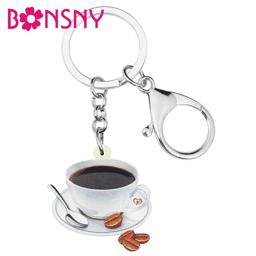 Брелок для ключей Bonsny из акрила в виде кофейной чашки ложки зерна сумка