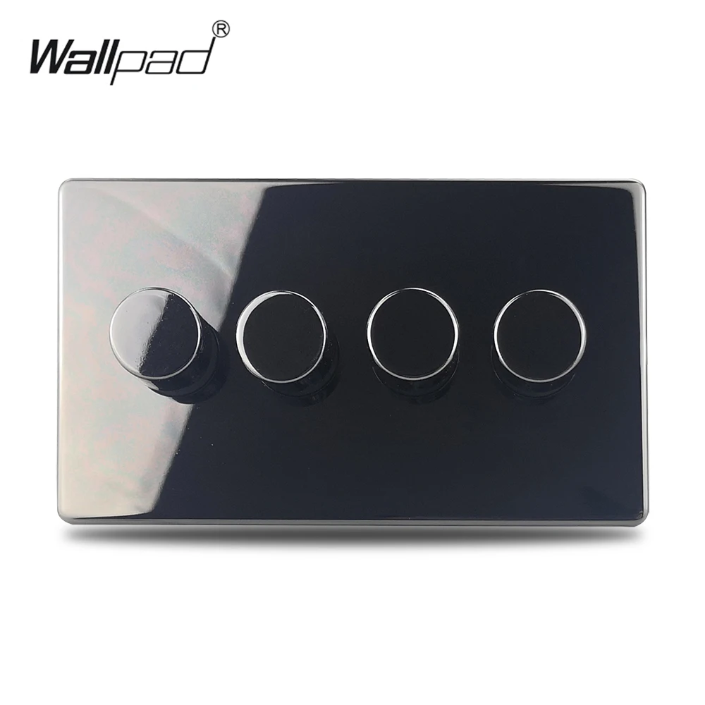 H6 Black Nickel 4 Gang 2 Way LED Light Dimmer Switch Push On Off Stainless Steel Panel Metal Button