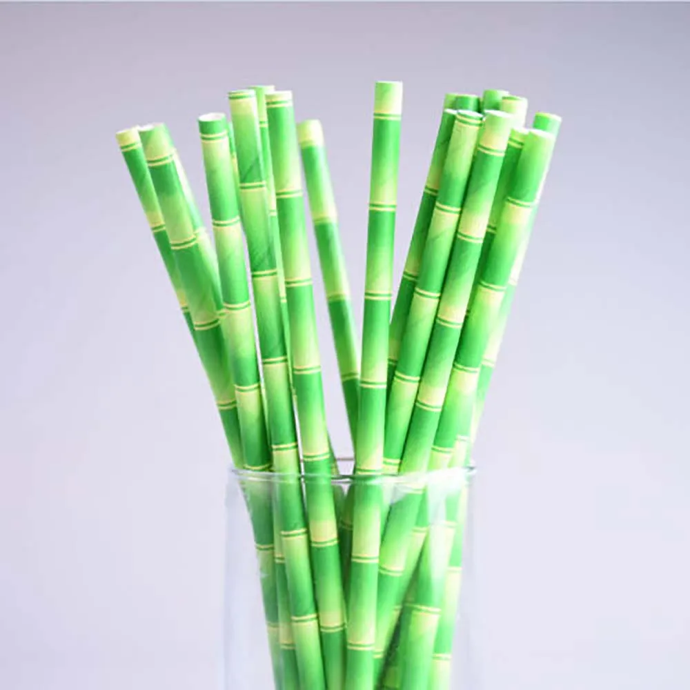 

25pcs/lot Cute Bamboo Pattern Paper Drinking Straws Popular Birthday Wedding Party Decoration Supplies Straws