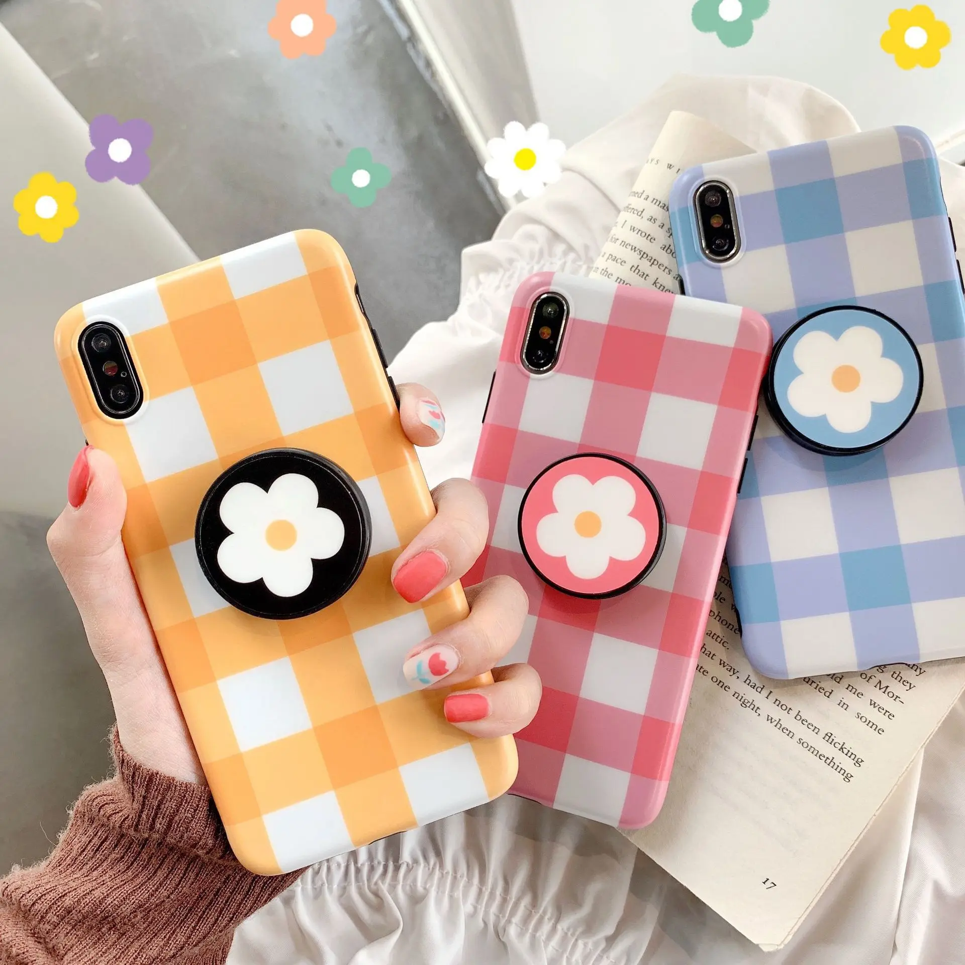 Weep Yafeng Small Flower Simple Plaid Applicable iphonexr/MAX Phone Case iPhone 8 Plus/7/6 Protective Case