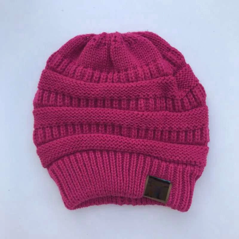 WZCX, эластичная одноцветная вязаная шапочка с конским хвостом, теплая Модная новинка, для взрослых, в полоску, простая зимняя шапка, женская шапка - Цвет: 23