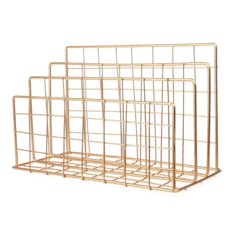 

Grid Wrought Iron Desktop Storage Rack Bookshelf Magazine File Organizer Holder