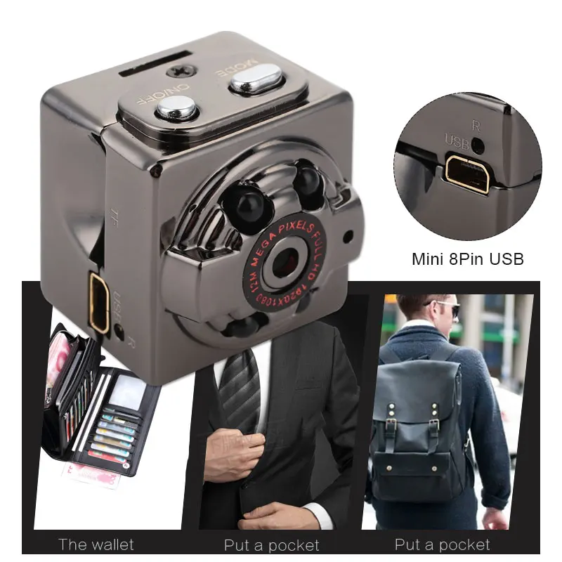

SQ8 Mini Sport Camera & Tiny camera or Recording Camcorder & Night Vision 640*480 Usb Surveillance Cameras Monitors for sport