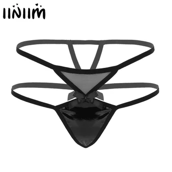 

iiniim Women Ladies Wetlook Sexy Panties Patent Leather String Homme T-Back Mini Thong Bikini Briefs Lingerie Night Underwear