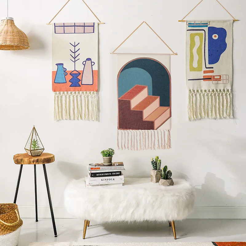 Bohemian Vintage Aesthetic Macrame Cotton Tassel Handmade Wall Hanging Tapestry For Home Living Room Boho Decor