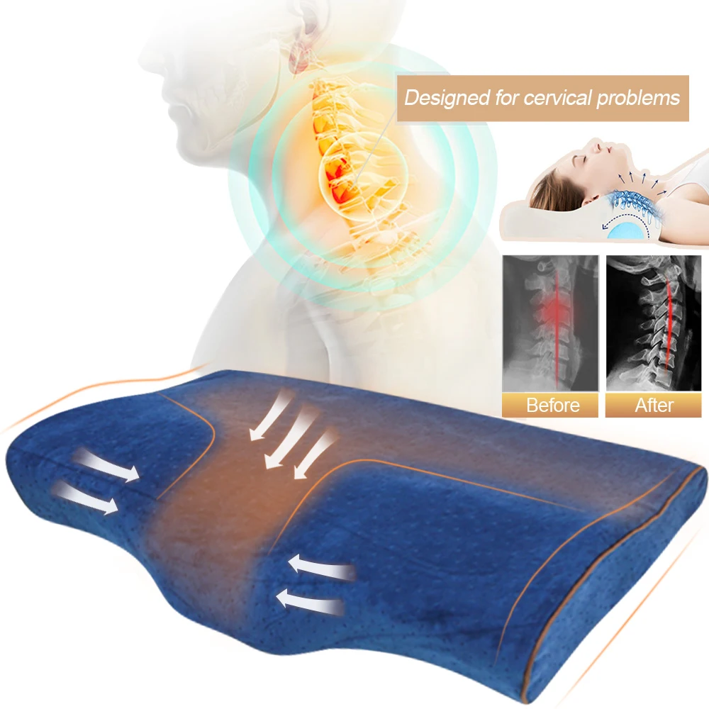 1 шт. ортопедические подушки с эффектом памяти для шеи с защитой шеи медленный отскок Подушка с эффектом памяти для здоровья шейки шеи - Цвет: C-navy