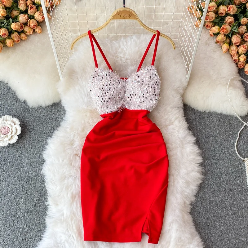 Night Club New Sexy Glittering Sequin Stitch Mini Dress Women's