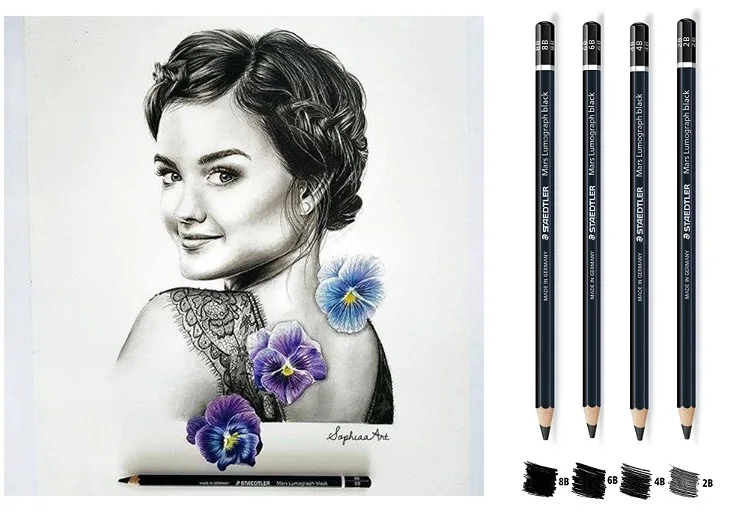 Набор черных карандашей Staedtler Mars Lumograph Tin x6 100B G6 карандаши художника 2B 4B 6B 8B|Простые