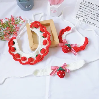 

Cat Collar with Flower Cute Knitted Kitten Collars Cute Charm Handmade Adjustable Safety for Kitty Pets Cats Puppy Pet Supplies