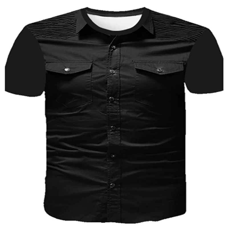 

2021 summer new men's shirt short-sleeved t-shirt 3D printing casual tight black streetwear