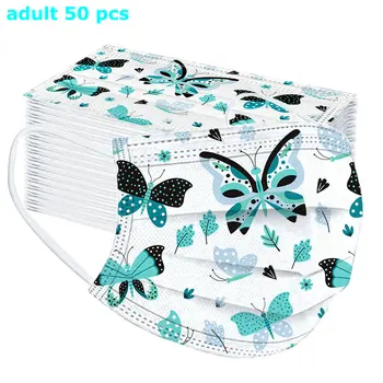 

50PC Adult'S Wegwerp Ear Loop Mond Masker masque jetable Butterfly Printed Mask Dustproof Protective Disposable Face Masks