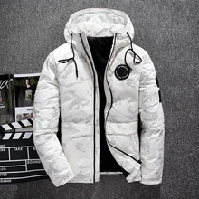 Мужская зимняя камуфляжная куртка с вышитыми буквами, толстый теплый пуховик, верхняя одежда, теплая ветрозащитная парка на молнии с капюшоном, пуховик