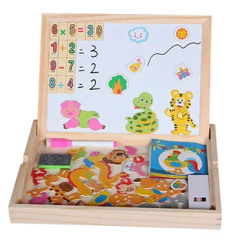 

Dress Up and Learn 3D Magnetic Puzzle Set Wooden Double-sided Drawing Board Kids Blackboard Puzzle FJ88
