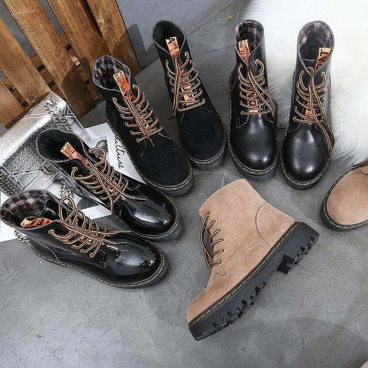 

Women's solid color square heel zipper suede boots round head with snow boots round head shoes new listing 2019