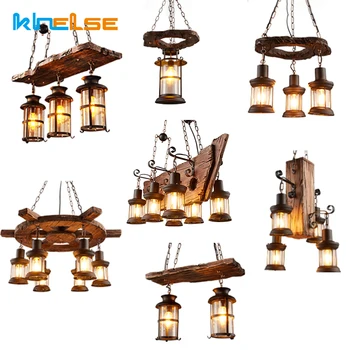 

Retro Industrial Loft Chandelier Solid Wood Restaurant Bar Chandelier Vintage Coffee Shop Home Decor Lighting Hanging Luminaire